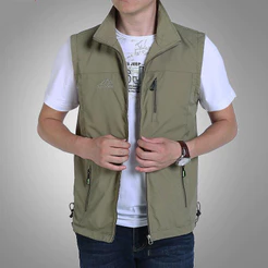 Novo estilo colete masculino lazer ao ar livre primavera verão zíper colete de pesca gola colete jaqueta entrega masculi