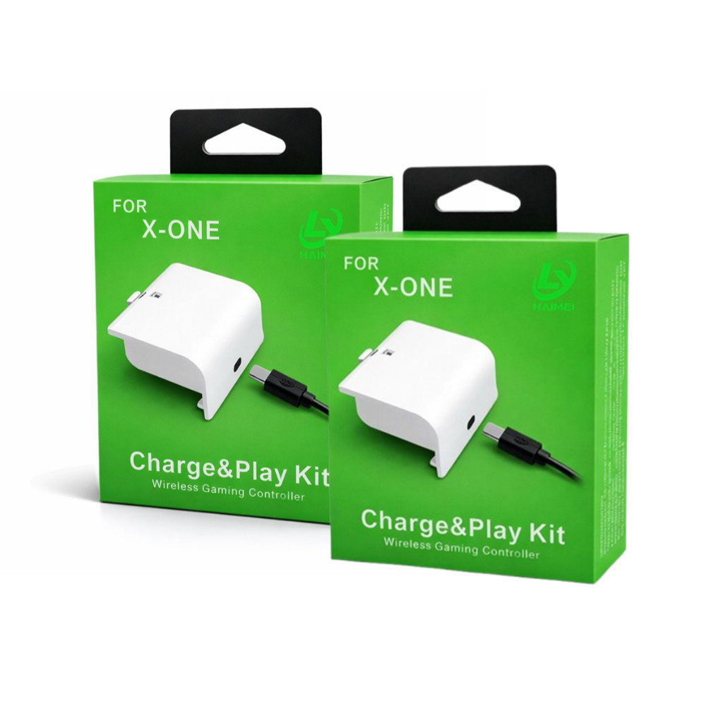 Kit 2 Bat. Carregador para Controle X-Box One S Fat Recarregável + Cabo USB Branca