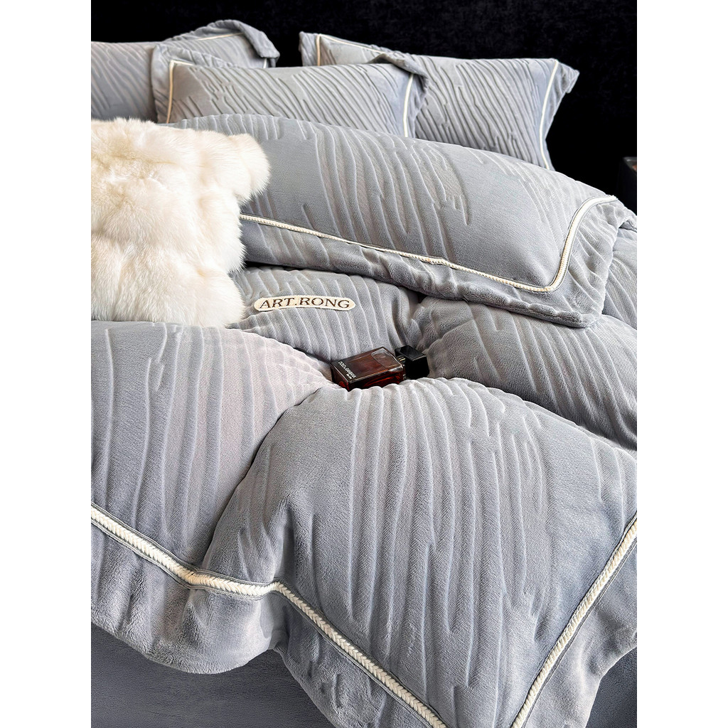 Cama de inverno conjunto de quatro peças mais velo 2025 novo estilo engrossado leite velo colcha capa flanela folha Cora