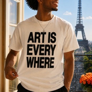 Camiseta Escrita Preta ART IS EVERYWHERE Unissex Básica Envio Imediato Streetwear
