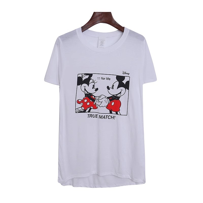 Comércio exterior verão dos desenhos animados carta em torno do pescoço pulôver impresso de manga curta camiseta feminin