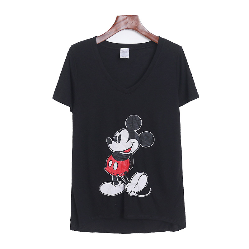 Comércio exterior verão com decote em V pulôver impresso criativo dos desenhos animados de manga curta camiseta feminina