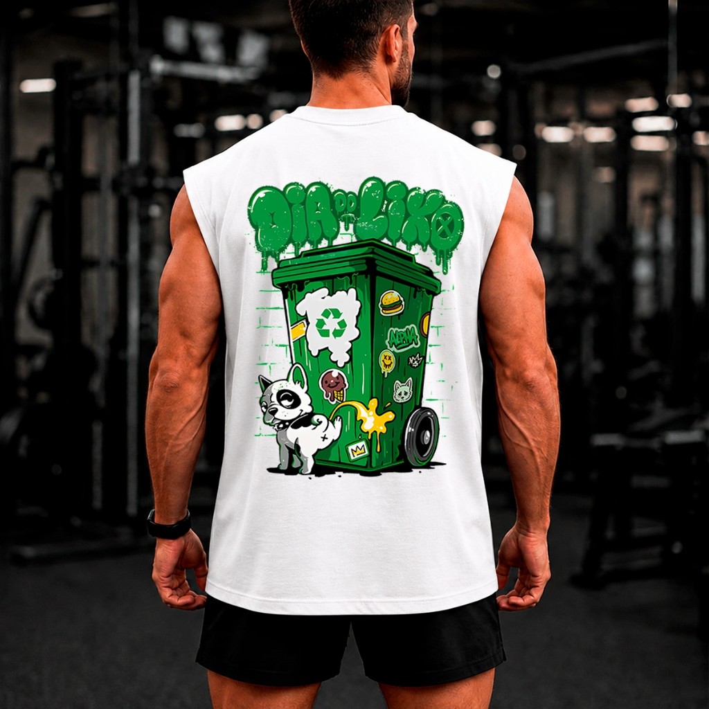 Regata Machão Masculina Oversized Estampada Dia do Lixo Cachorro Grafiti Street Camiseta Regata Academia Treino Premium