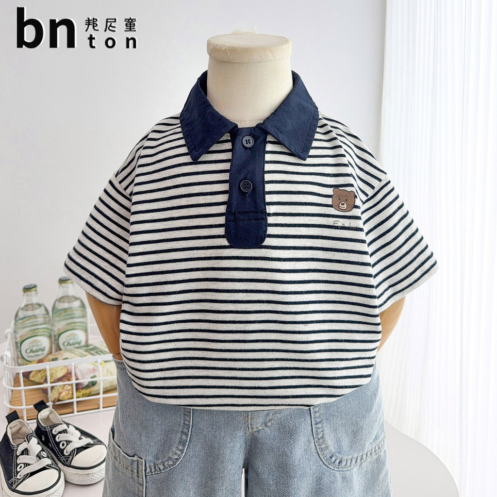 Meninos lapela camiseta de manga curta 2026 novo estilo crianças verão meia manga topo bebê verão listrado camisa POLO n