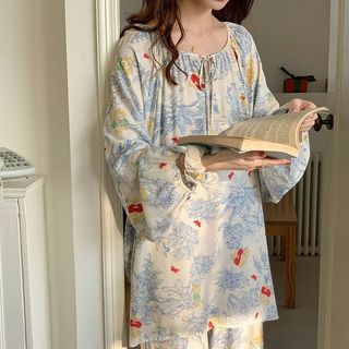 Pijamas femininos primavera outono estilo algodão seda estilo fino Homewear pode usar fora mais gordura mais versão core