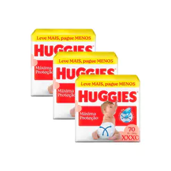 Kit 3 Fralda Huggies Máxima Proteção Tamanho XXXG 70 Unidades Descartáveis