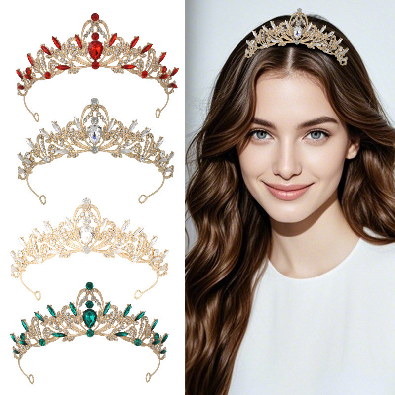 Coroa de Noiva Vintage Dourada com Diamantes Pretos, Tiara para Casamento, Aniversário, Acessório de Halloween 9R1Q