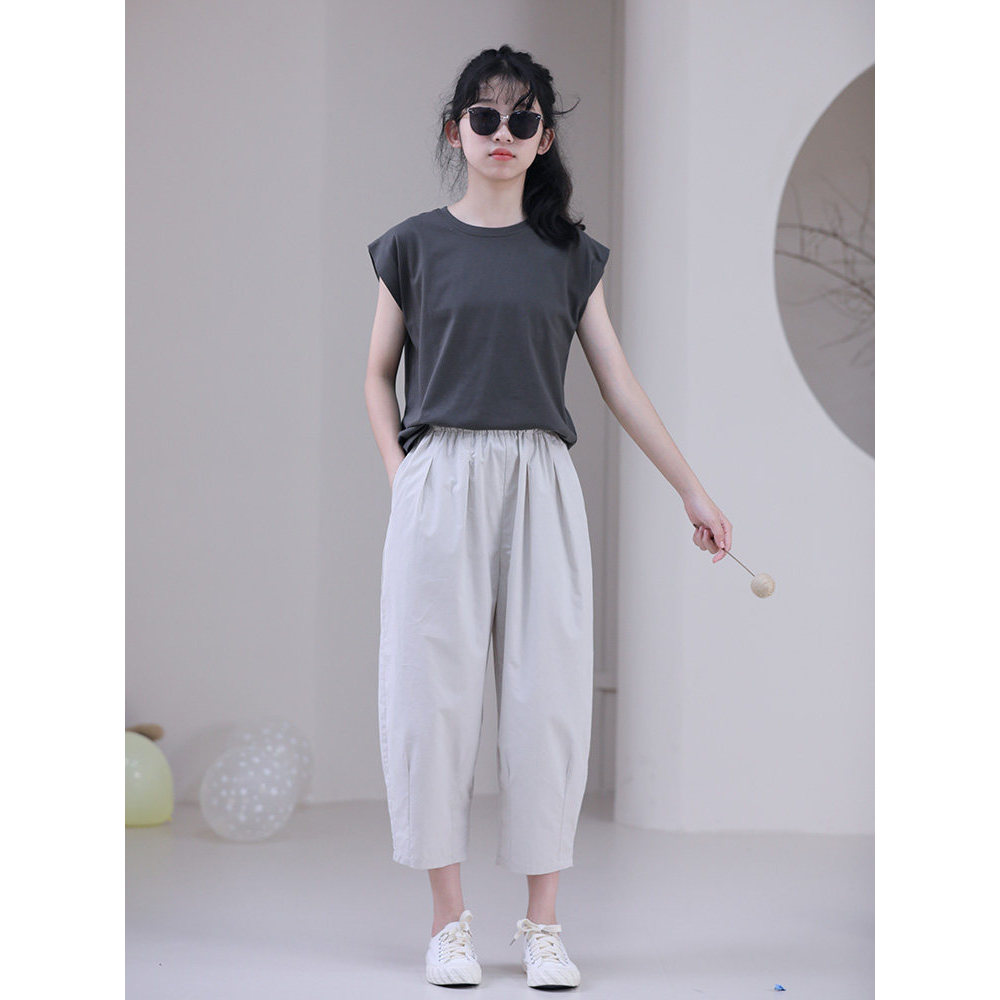 Meninas terno verão grandes crianças puro algodão camiseta estilo ocidental meninas coreano Harem calças estilo fino cri