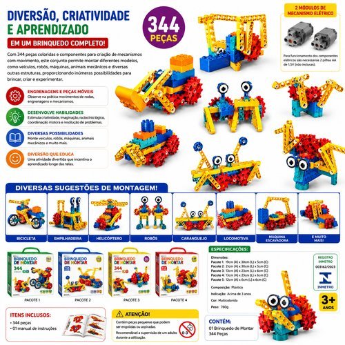 Kit Montar Eletrônico Criativo Didático 344 Peças Blocos Construção Hobby Infantil