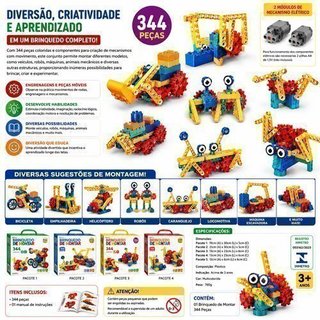 Kit Montar Eletrônico Criativo Didático 344 Peças Blocos Construção Hobby Infantil