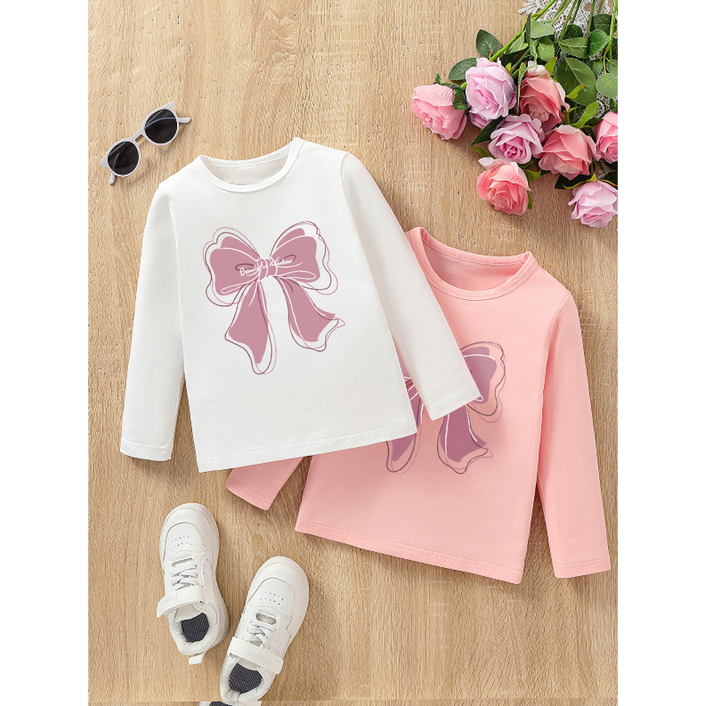 Meninas de manga comprida camiseta 2024 novo estilo puro algodão estilo ocidental meninas outono médio grande crianças m