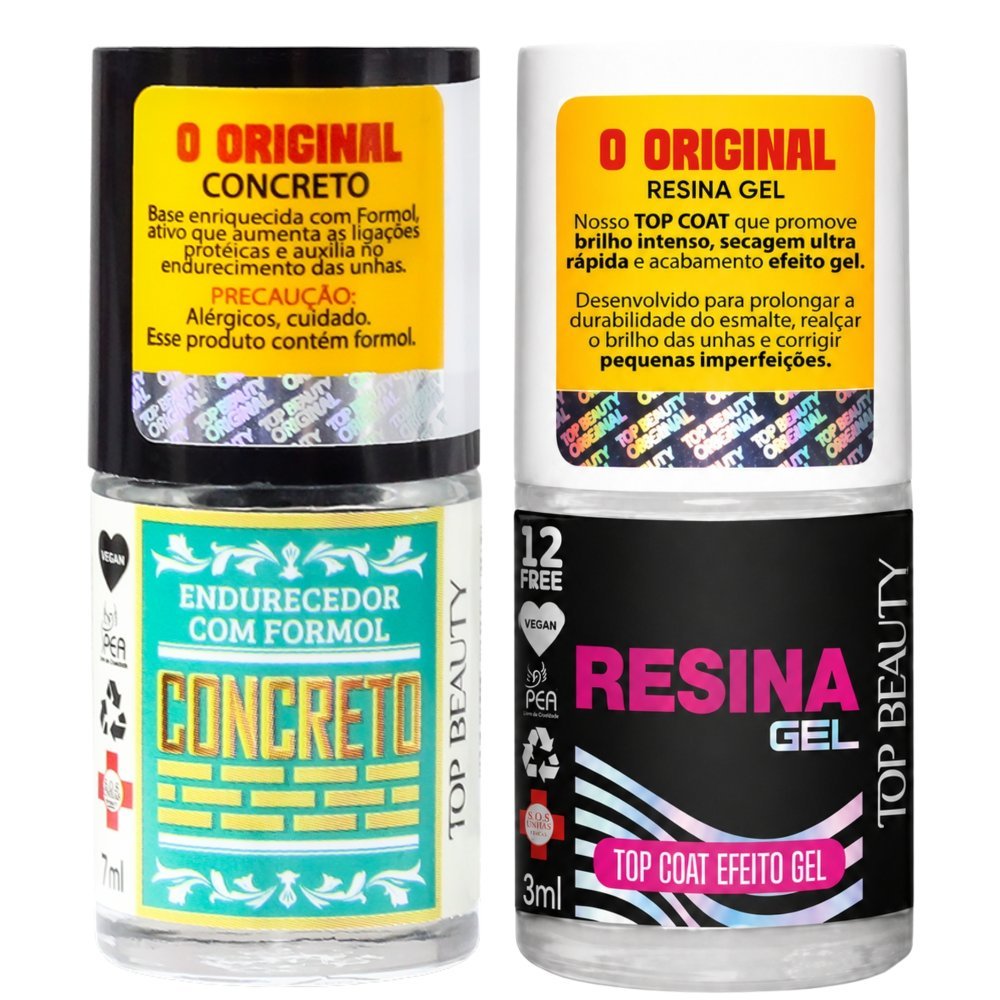 Kit Top Coat Resina Gel Extra Brilho e Base Endurecedora Top Beauty