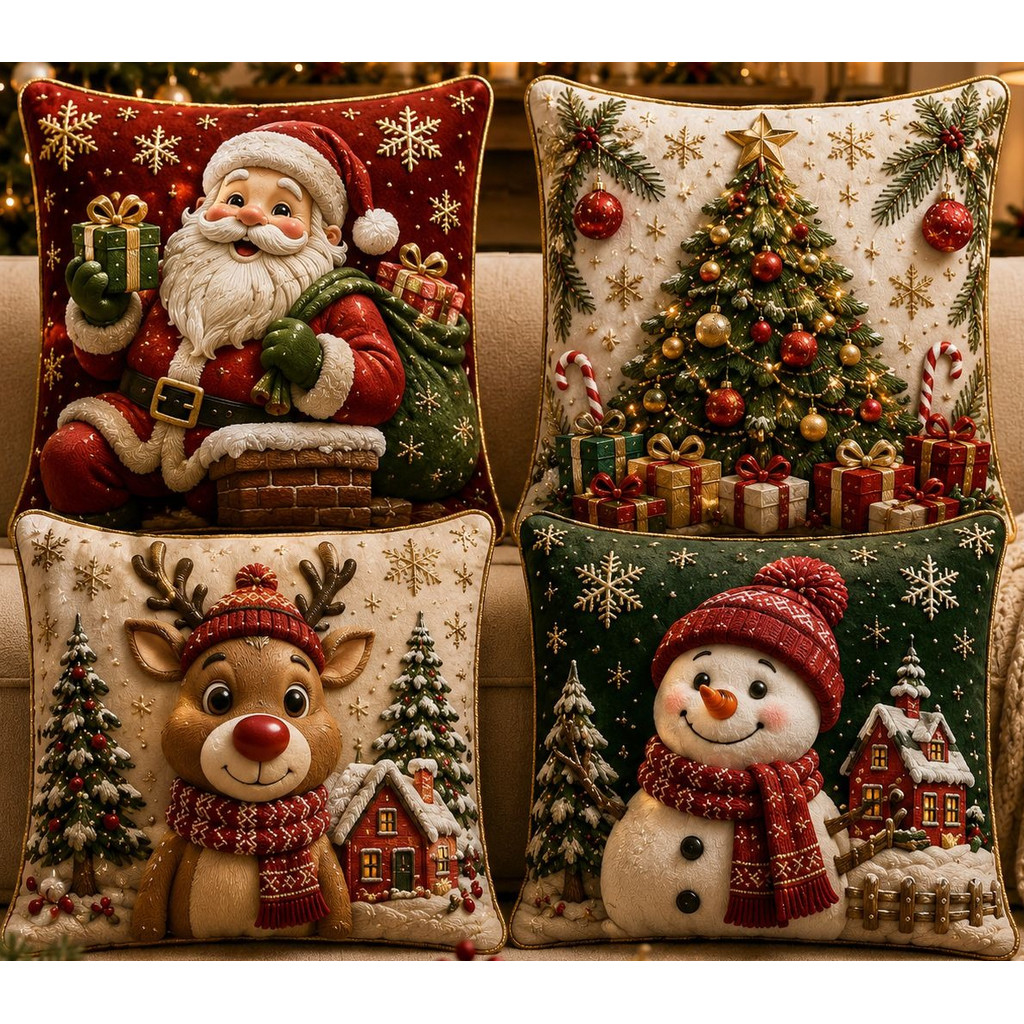 KIT 4 CAPAS DE ALMOFADAS DECORATIVAS NATAL PAPAI NOEL BONECO DE NEVE FELIZ NATAL LANÇAMENTO 2026 NV