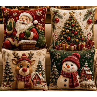 KIT 4 CAPAS DE ALMOFADAS DECORATIVAS NATAL PAPAI NOEL BONECO DE NEVE FELIZ NATAL LANÇAMEN…