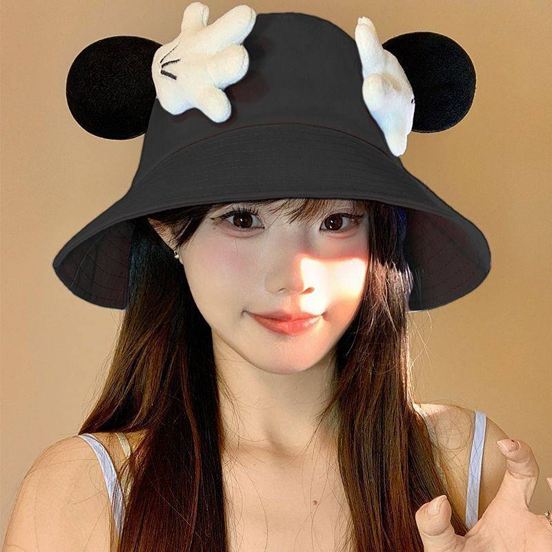Cute Mickey Ears Bucket Hat Women's Summer Face-Looking Sun-Proof Bucket Hat Hat Cartoon New Photo KkZl