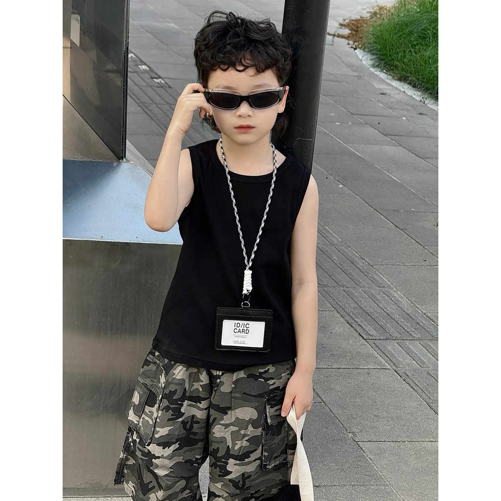 Menino bebê menino manga colete menino verão cor sólida sem mangas camiseta crianças versão coreana 2026 novo estilo ver