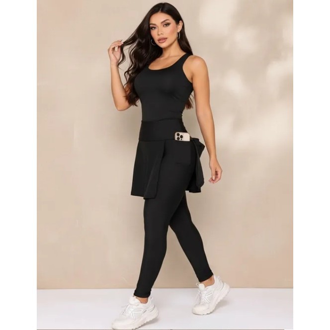 Conjunto Academia Feminino Evangélico Legging Saia e Regata
