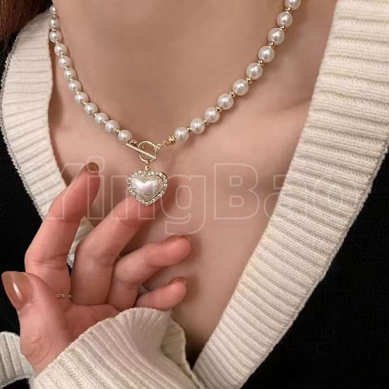 Elegante Coração Pérola Colar Pingente Colares De Luxo Imitação Pérolas Corrente Coreano Jóias Presentes Para Mulheres M