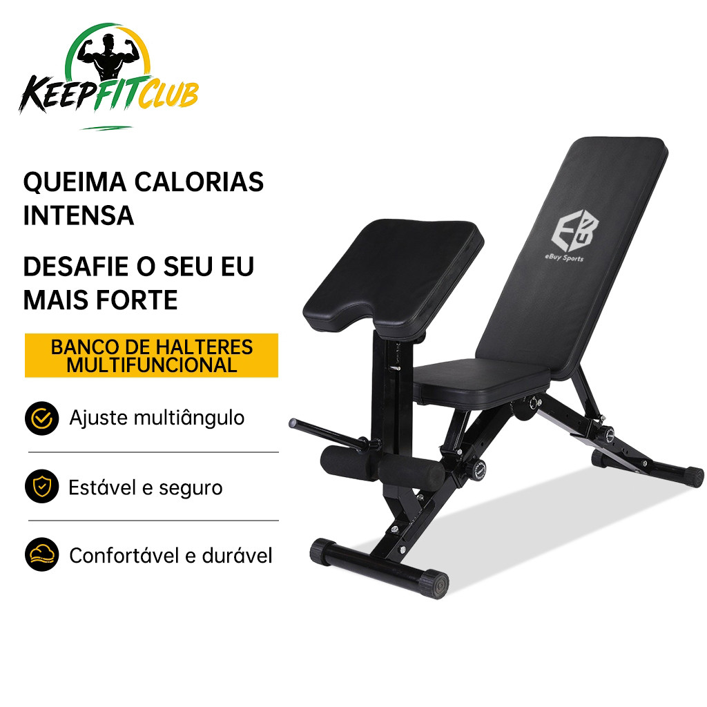 Keepfitclub Banco de ajustável com extensor de pernas e apoio Scott – para supino, treinos em casa e na academia