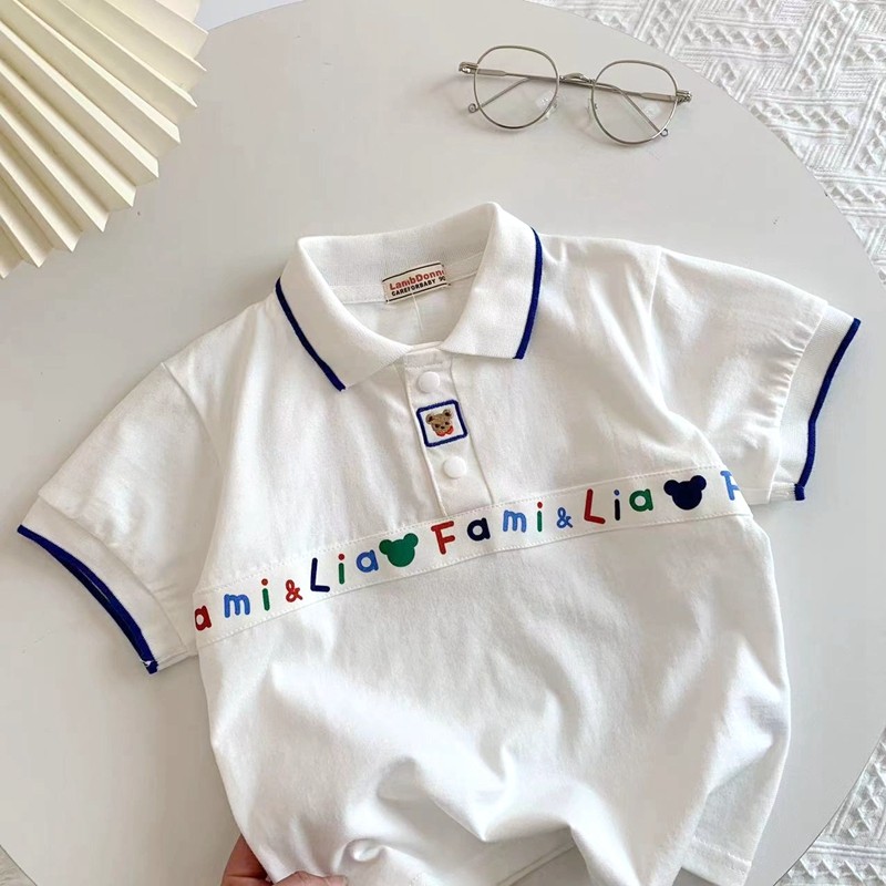Verão novo estilo F casa meninos camiseta de manga curta crianças lapela camisa Polo bebê puro algodão moda japonês bran