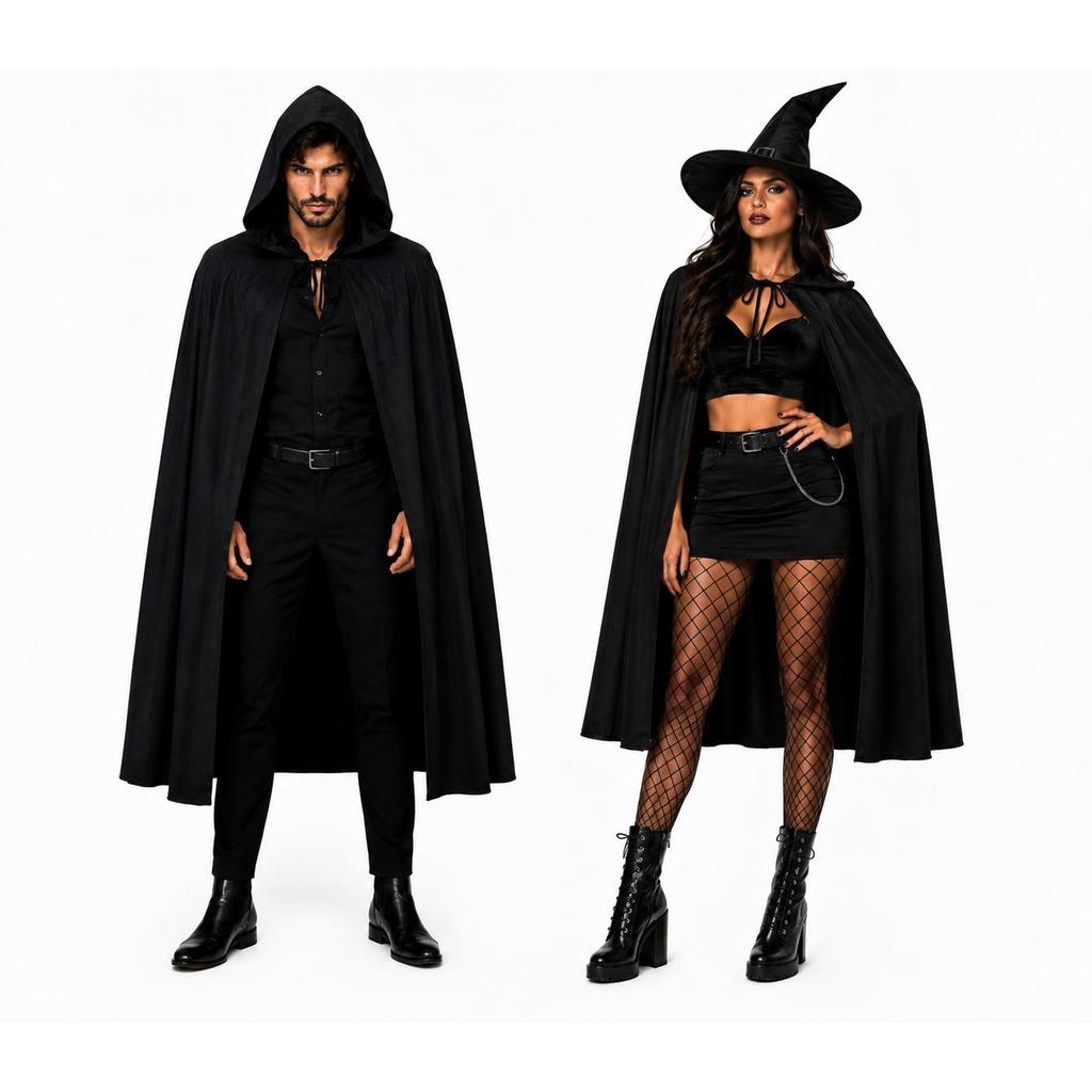 Capa Halloween Preta Longa com Capuz Adulto Unissex
