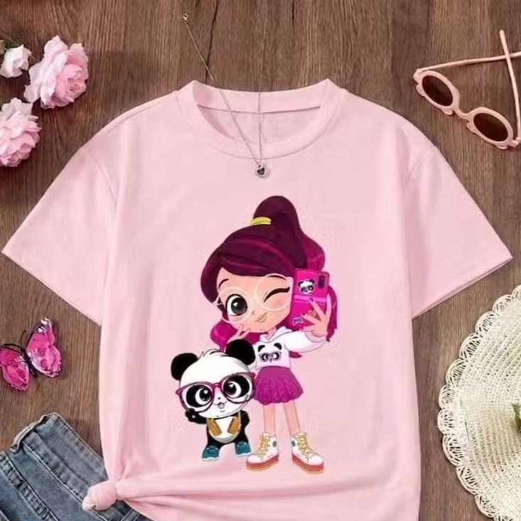 T-Shirt Infantil Desenho Luluca com Panda Camiseta Estampada Estilosa Básica- Lançamento Dia das Crianças