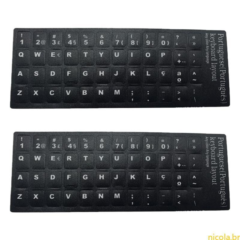 Nic 2 Peças Adesivos Teclado Portugueses Letras Adesivo Substituição Fonte Branca Fundo Preto Para Computador Lapt
