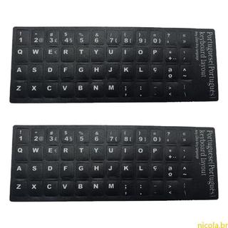 Nic 2 Peças Adesivos Teclado Portugueses Letras Adesivo Substituição Fonte Branca Fundo Preto Para Computador Lapt