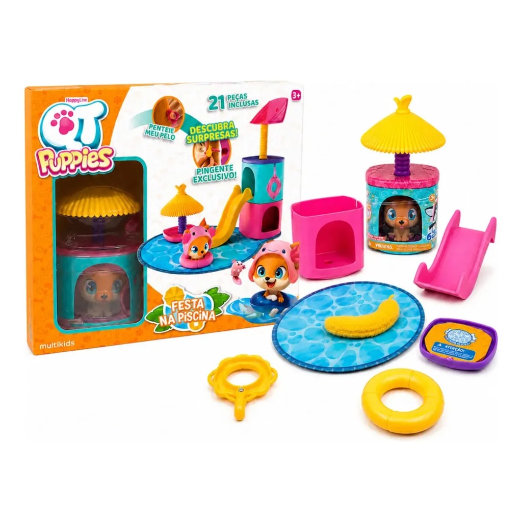 Brinquedo Playset Puppies Cachorrinho Festa na Piscina Happy Line Multikids - BR2729