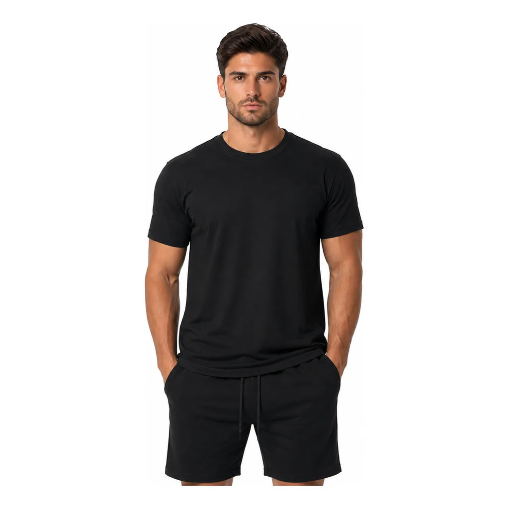 Kit Camiseta Masculina Algodão Básica + Short Moletinho Casual Conjunto Confortável Academia Treino Dia a Dia