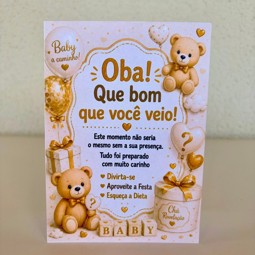 Plaquinha de Mesa  Ursinho Bege Chá de Bebê Chá Revelação Oh Baby Agradecimento Centro de Mesa Decoraçao Festa