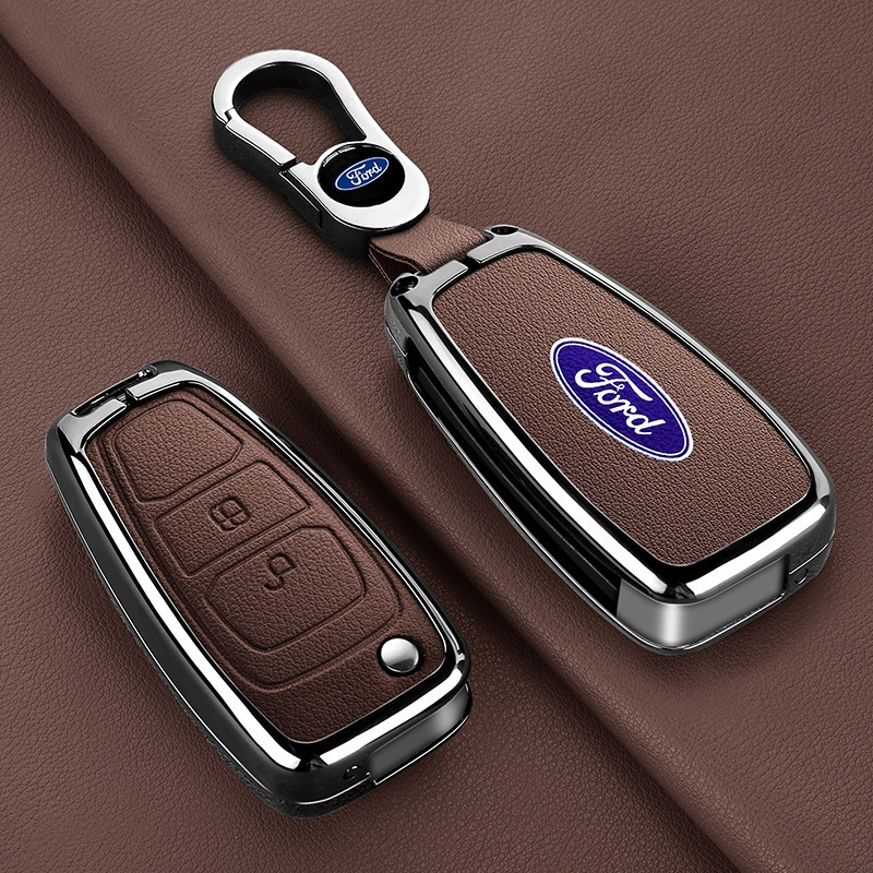 Nova Capa de Chave de Carro em Couro e Liga de Zinco para Ford Ranger Mondeo Focus Galaxy C-Max S Transit Tourneo Chavei
