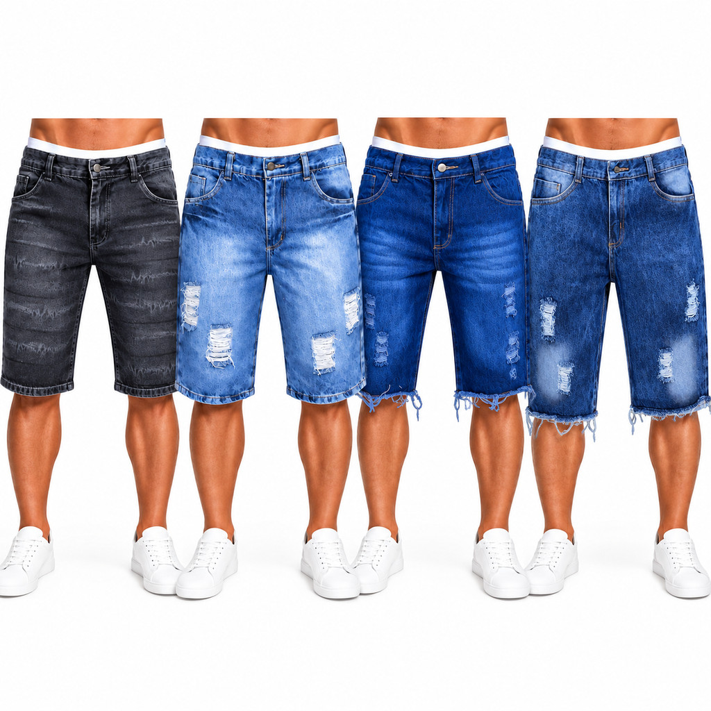 Kit 4 Bermuda Short Jeans Masculina  sem Lycra Elastano - Variadas / Preço Fábrica