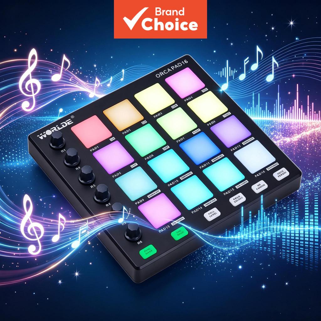 WORLDE ORCA PAD16 MIDI Tambor Pad Portátil Beat Maker 16 Almofadas RGB 6 Botões Alimentados Por USB Para DJ Produção Est