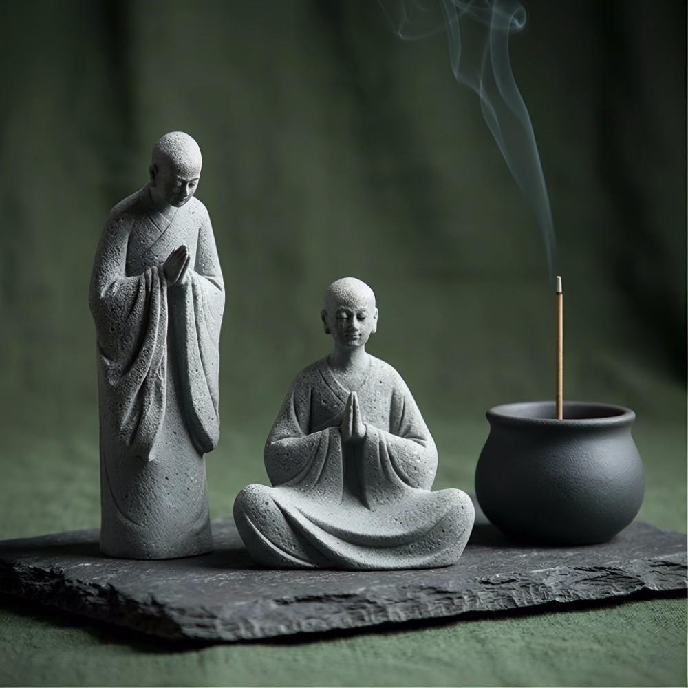 Estatueta De Monges De Meditação , Decoração Com Tema Zen De Micro-Paisagem De Resina , Estátuas Engraçadas Oração Para 