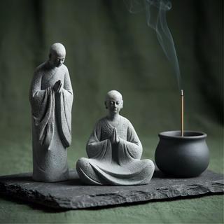 Estatueta De Monges De Meditação , Decoração Com Tema Zen De Micro-Paisagem De Resina , Estátuas Engraçadas Oração Para 