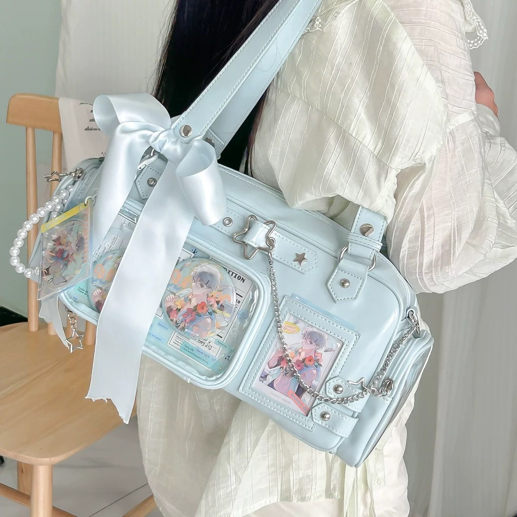 Bolsa de dor bidimensional de grande capacidade, um ombro, portátil, transparente, camada de exibição, estrela, persegui