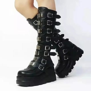 Botas longas para mulher, sapatos góticos, botas de cano alto com plataforma, botas punk pretas e sensuais, botas para m