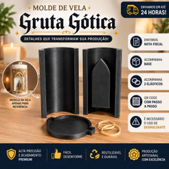 Forma para Vela Artesanal Redonda 14cm Molde para Oratória com Gruta Capela Gótica