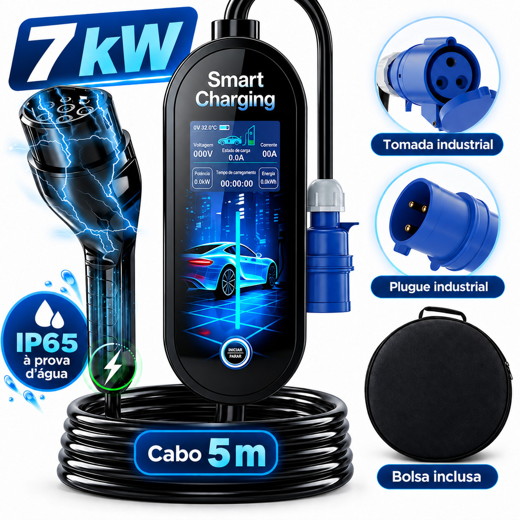 7kw Carregador Carro Elétrico Portátil Rápido 32a Tipo 2