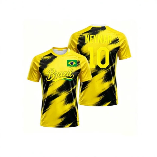 Camisa de futebol com estampa de bandeira do Brasil, camiseta esportiva solta de manga curta com gola redonda, Top Casua