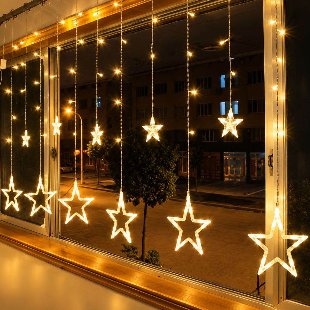 Pisca-Pisca Cascata Estrelas 120 LEDs 3m Luzes Natalina 8 Funções Branco Quente 220V Natal — imagem 2 de 2