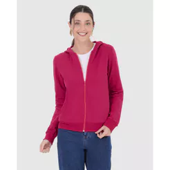 Jaqueta Básica Feminina Com Capuz Moletom Stretch Flanelado