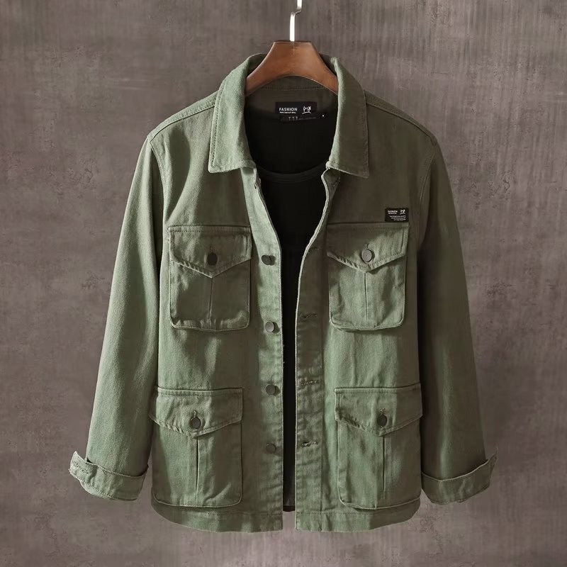 Jaqueta lavável de cor sólida com vários bolsos jaqueta Cargo Casual masculina jaqueta solta primavera outono Top mascul