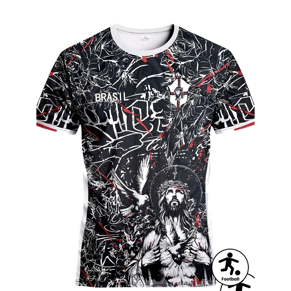 Moletom masculino de futebol e camiseta esportiva confortável com gola redonda e estilo estampado e adequado para jogos 