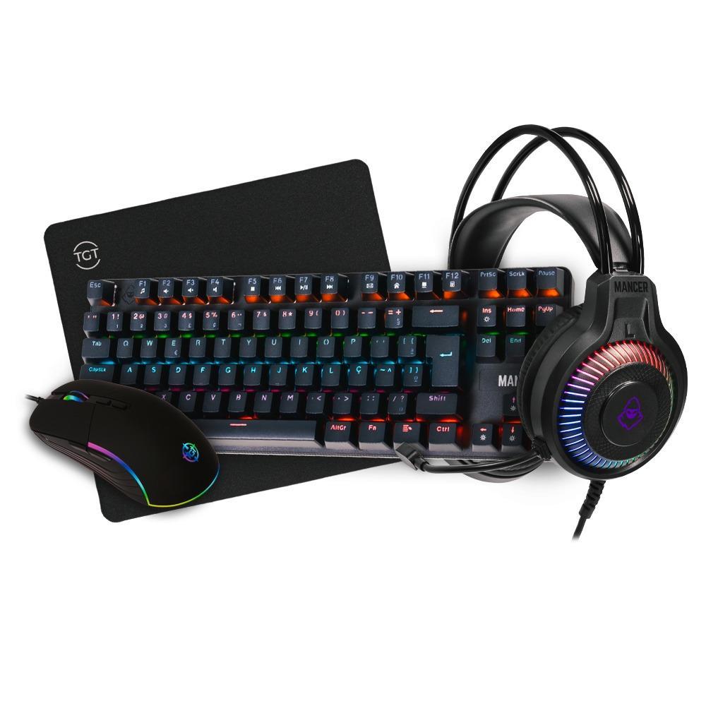 Combo Gamer, 4x1, Headset Mancer Twilight S + Mouse Gamer TGT GM75 + Teclado Mancer SHM3 + Mousepad TGT