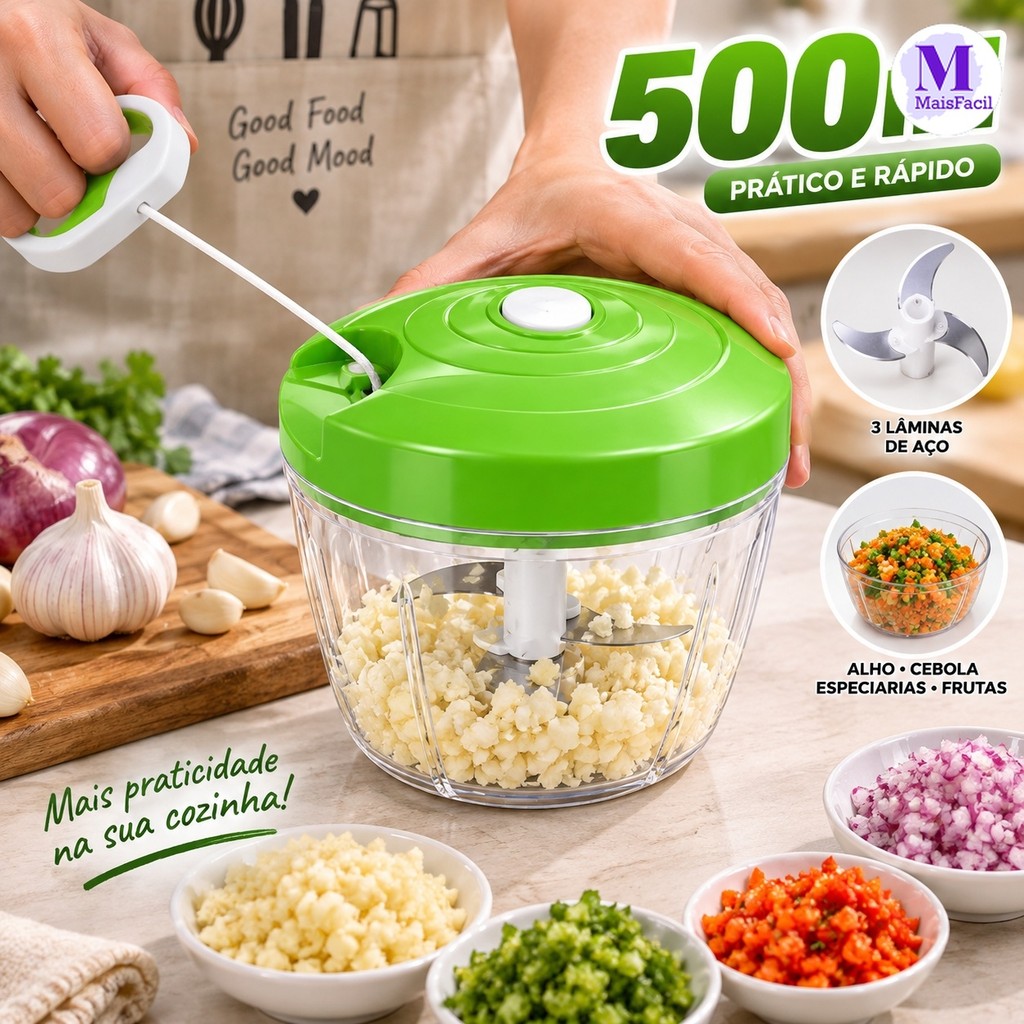 Mini Triturador E Alho Manual 3 Lamines Tempero De Cebola Frutas 500ml 500ml Frete De Sexta-Feira Preta