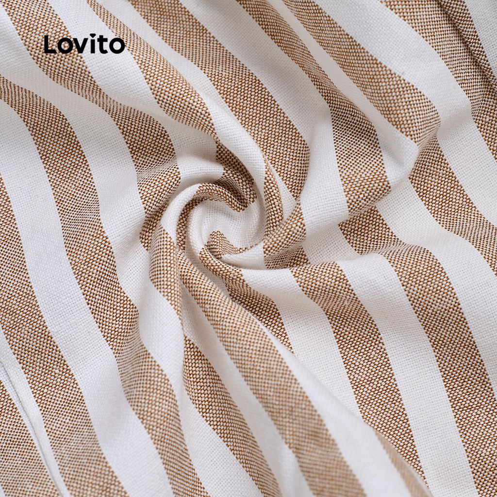 Lovito Casual Conjunto Feminino Blusa Calça Listrada Shorts Com Fivela Metálica Primavera Verão Calça Marrom LBL30237