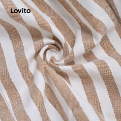 Lovito Casual Conjunto Feminino Blusa Calça Listrada Shorts Com Fivela Metálica Primavera Verão Calça Marrom LBL30237