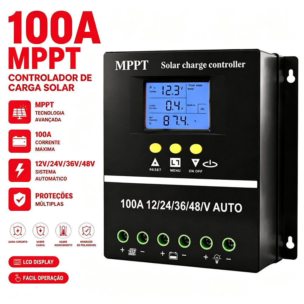 Controlador De Carga Solar MPPT 100A Regulador 12V 24V 36V 48v Controlador De Iluminação Pública